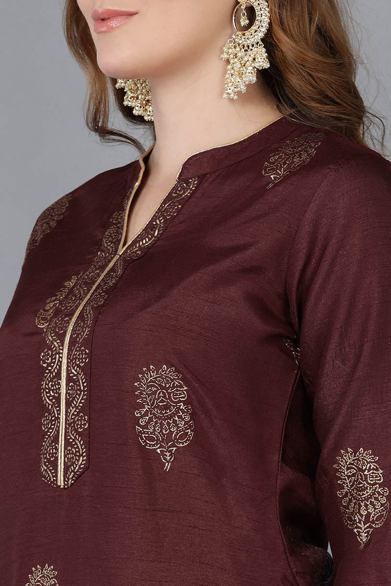 AHIKA Women Maroon Solid Kurta Trousers With Dupatta