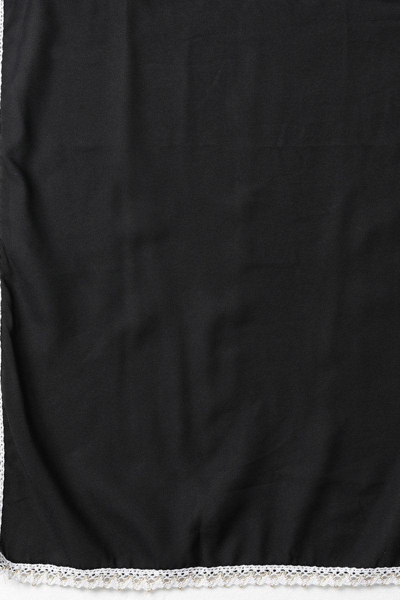 Ahika Women Black Poly Georgette Embroidered Kurta Trouser With Dupatta 