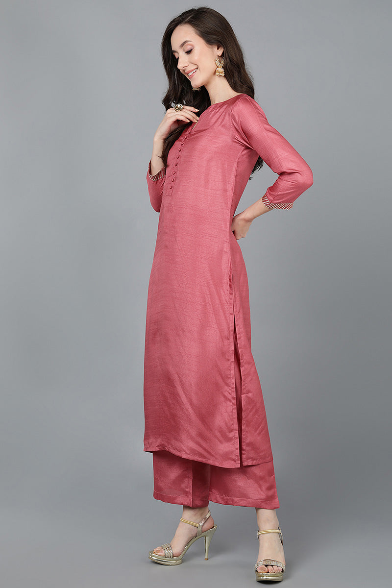 Ahika Women Pink Poly Silk Kurta Trousers With Dupatta 