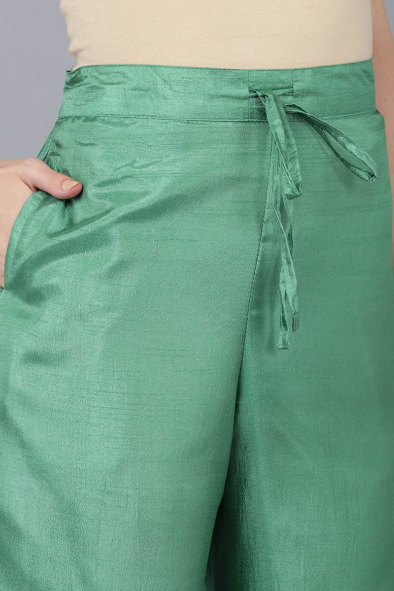 Ahika Women Green Poly Silk Kurta Trousers With Dupatta 
