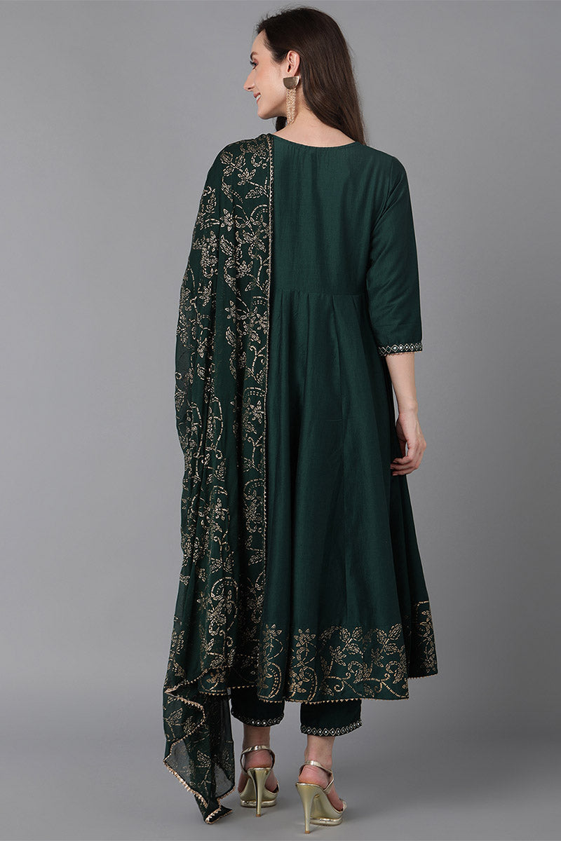 Ahika Women Green Poly Silk Ethnic Motifs Solid Kurta Trousers With Dupatta 