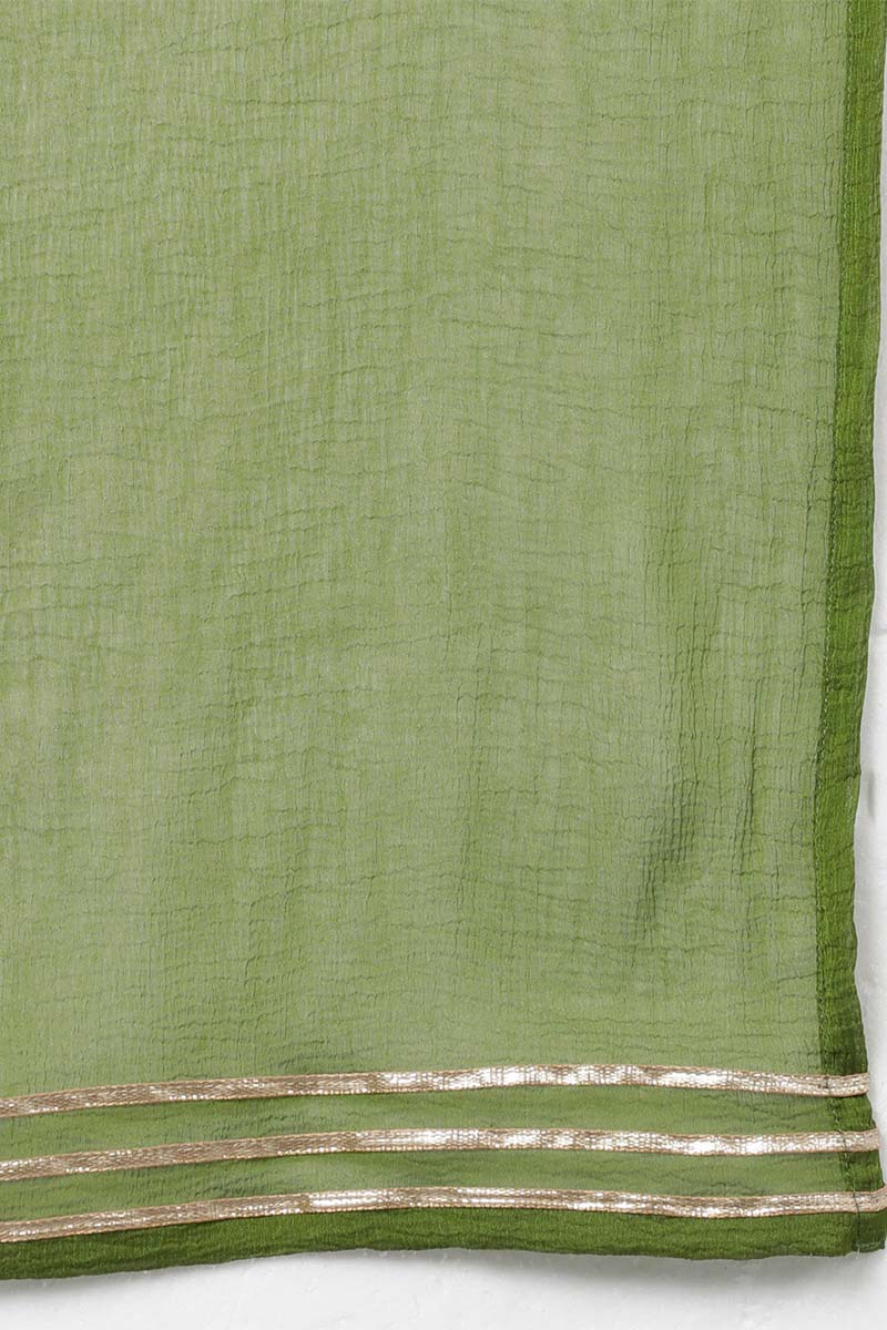 Green Poly Silk Ethnic Motifs Yoke Design Kurta Trousers With Dupatta PKSKD1581