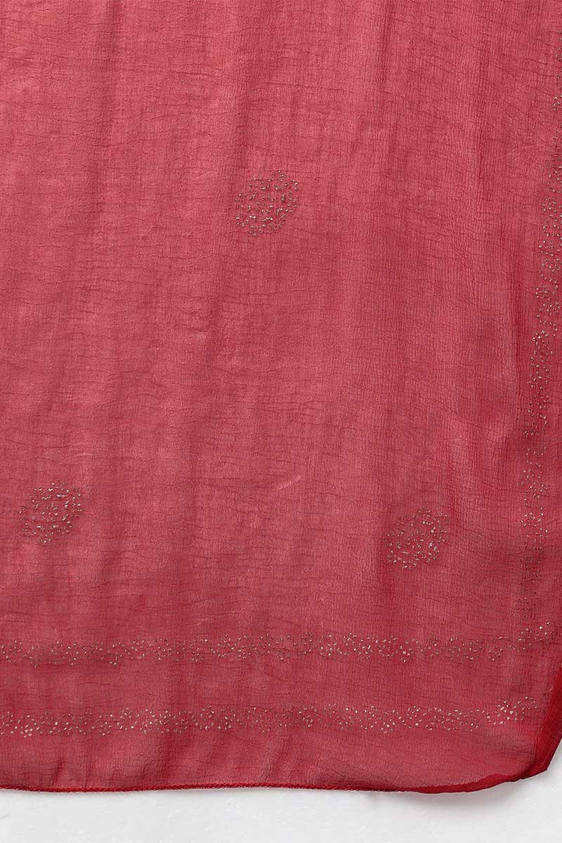 Ahika Women Red Poly Silk Ethnic Motifs Yoke Design Kurta Trousers With Dupatta 