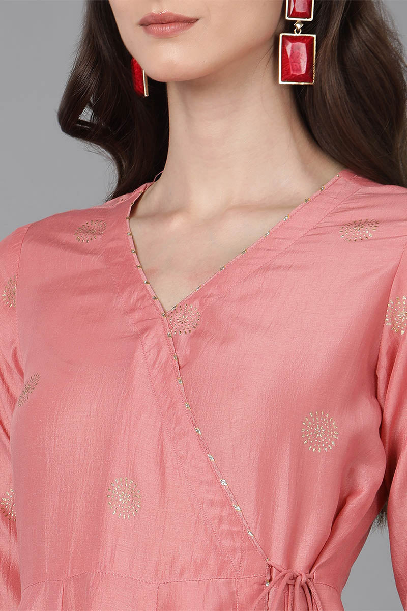 Pink Poly Silk Solid Solid Kurta Trousers With Dupatta PKSKD1594