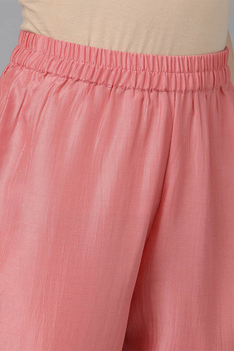 Pink Poly Silk Solid Solid Kurta Trousers With Dupatta PKSKD1594