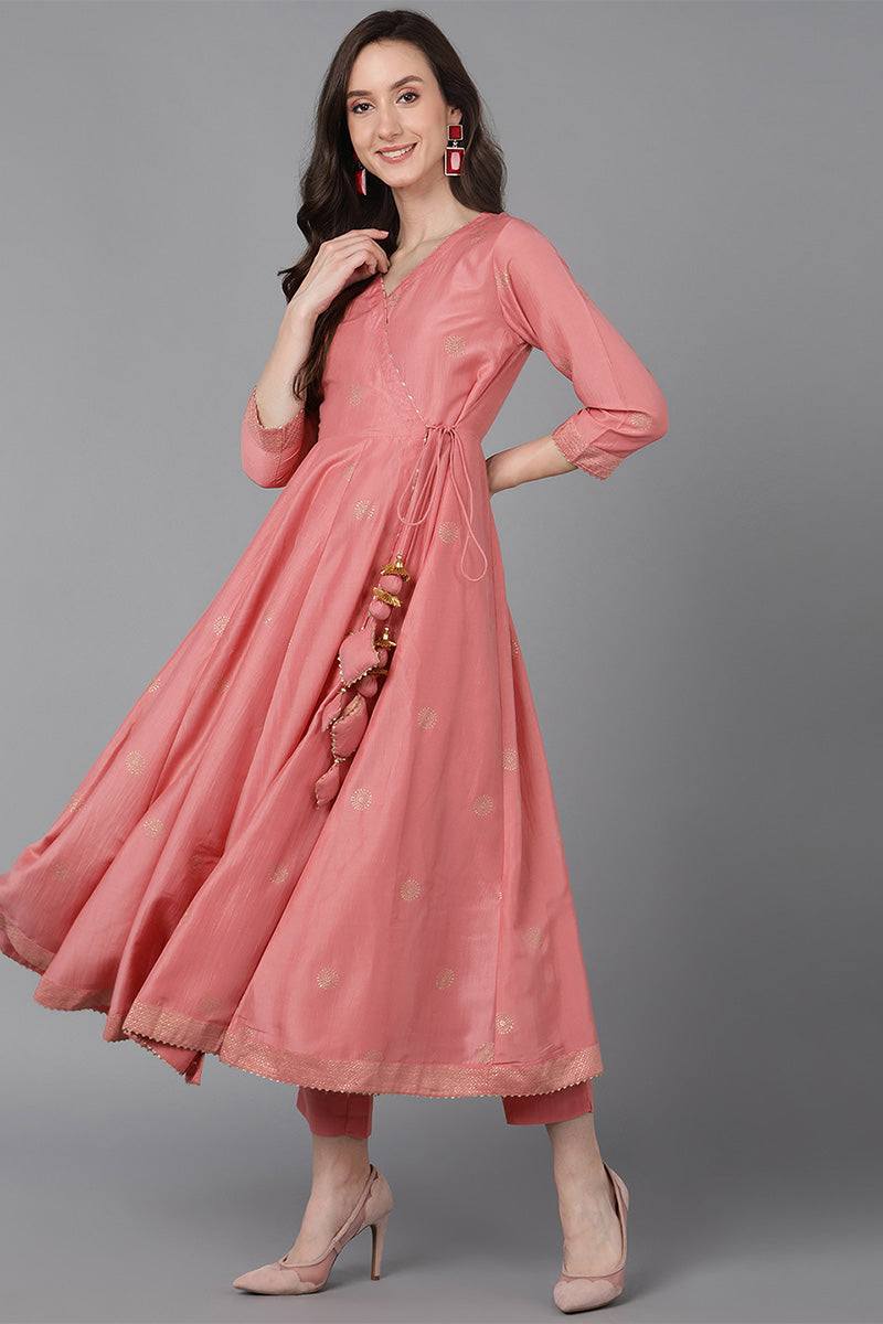 Pink Poly Silk Solid Solid Kurta Trousers With Dupatta PKSKD1594