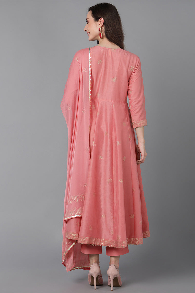 Pink Poly Silk Solid Solid Kurta Trousers With Dupatta PKSKD1594