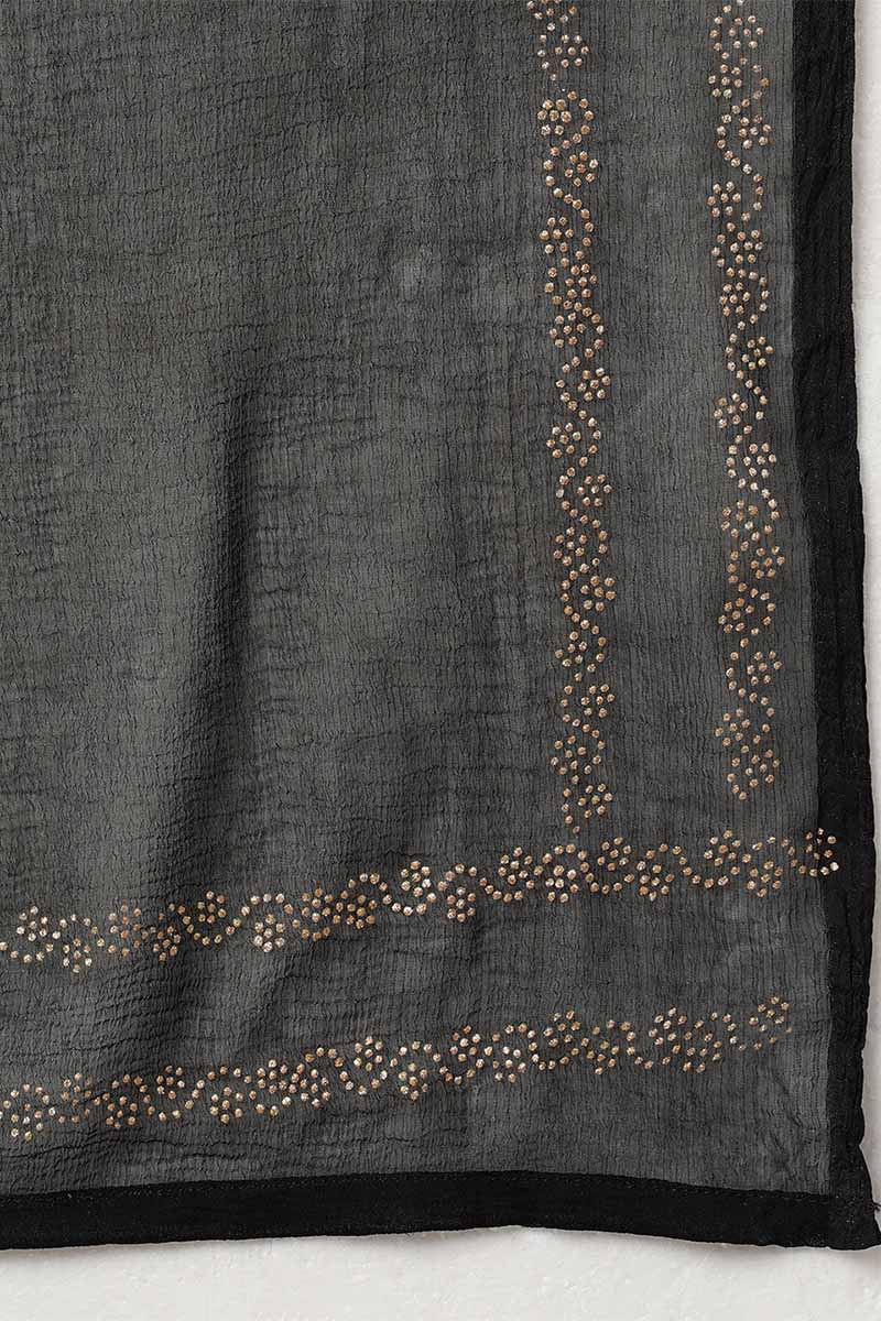 Ahika Women Black Silk Blend Yoke Design Kurta Trousers With Dupatta 