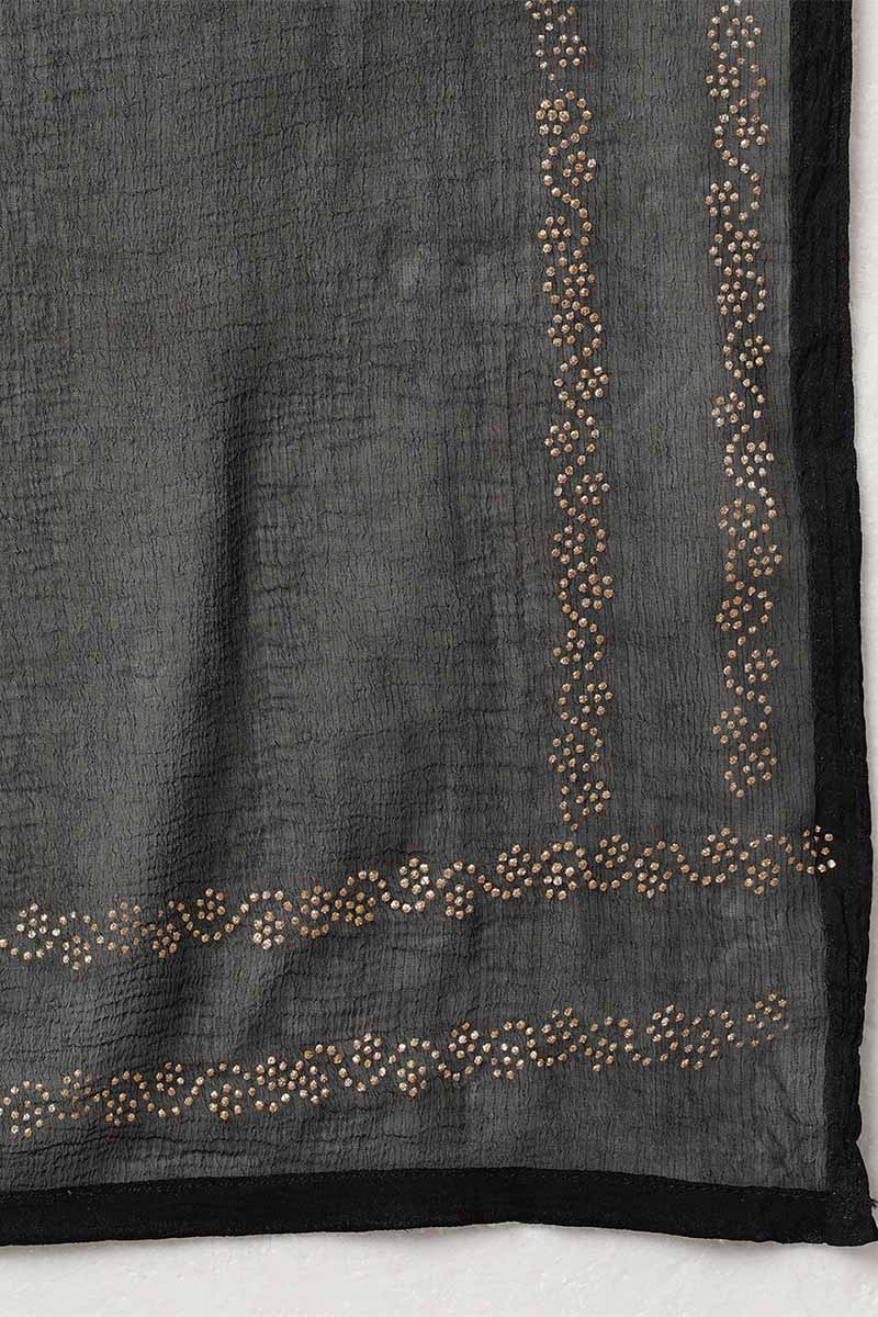 Black Silk Blend Yoke Design Kurta Trousers With Dupatta PKSKD1600