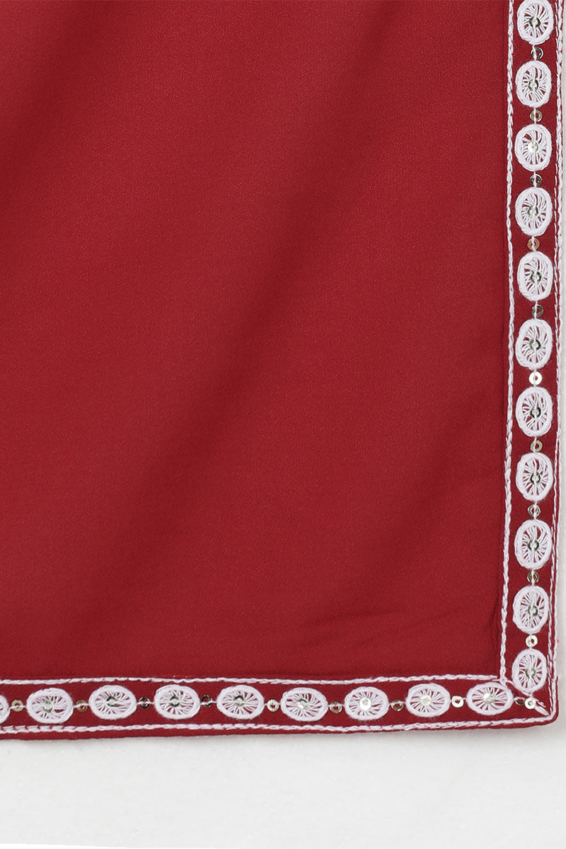 Ahika Women Red Poly Georgette Yoke Design Kurta Trousers With Dupatta 