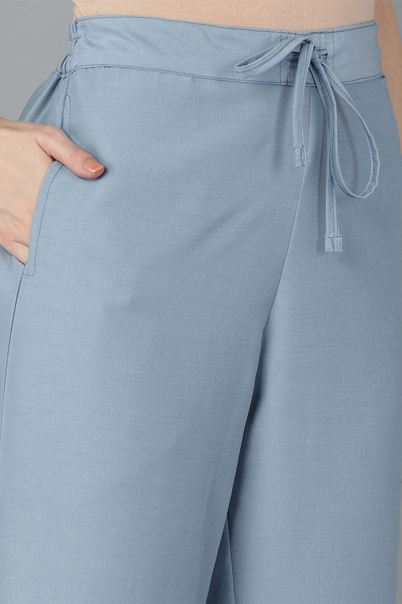 Ahika Women Blue Silk Blend Yoke Design Kurta Trousers With Dupatta 