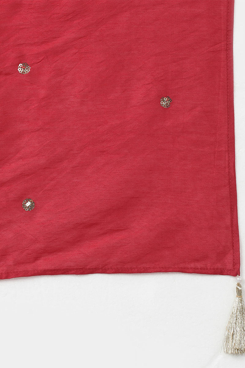 Ahika Women Red Silk Blend Solid Kurta Trousers With Dupatta 