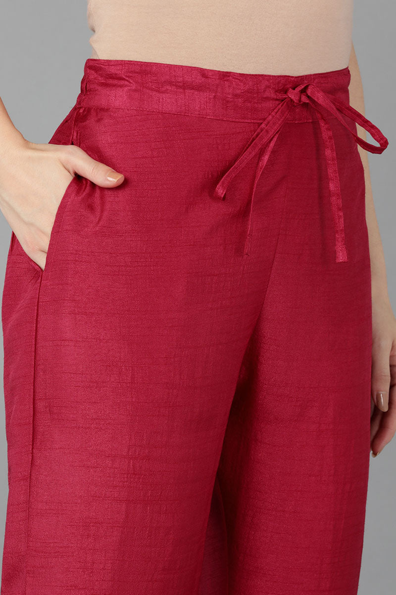 Ahika Women Red Poly Silk Yoke Design Kurta Trousers With Dupatta 