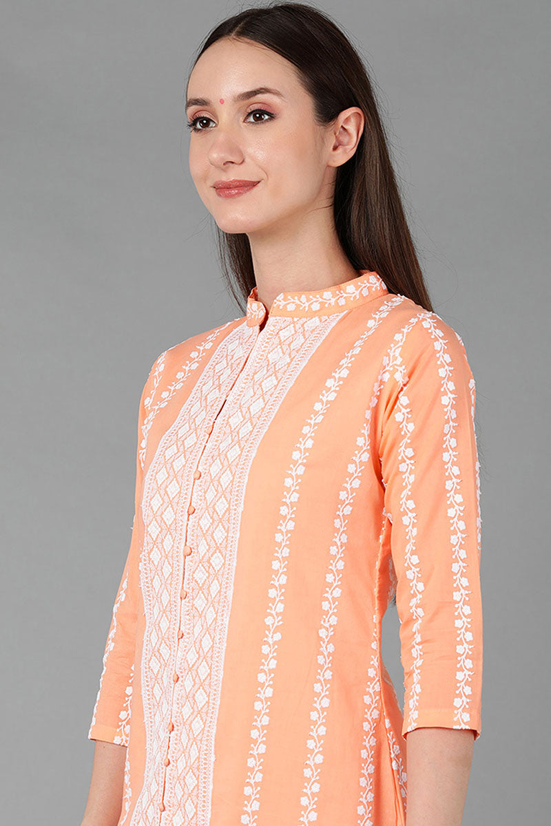 Ahika Women Orange Silk Blend Embroidered Kurta Trousers With Dupatta 