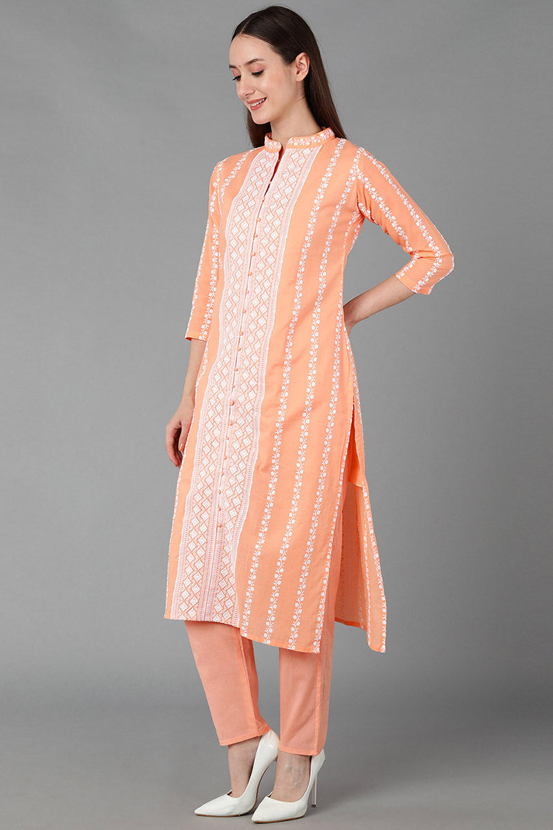 Ahika Women Orange Silk Blend Embroidered Kurta Trousers With Dupatta 