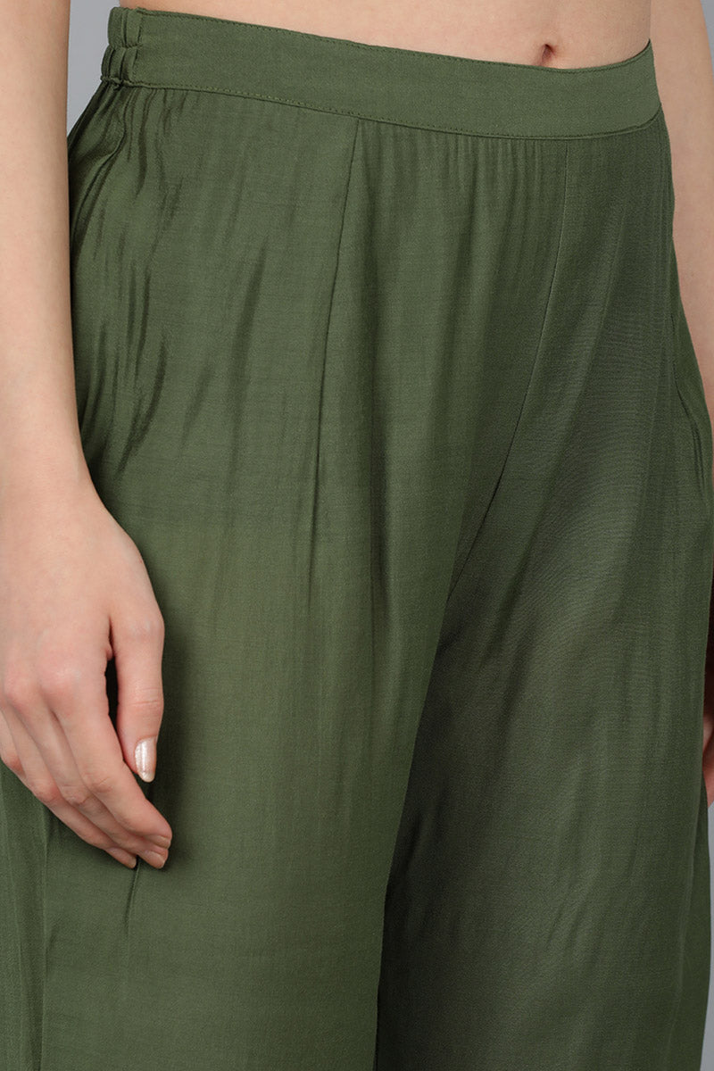 Green Silk Blend Ethnic Motifs Straight Kurta Trousers With Dupatta 