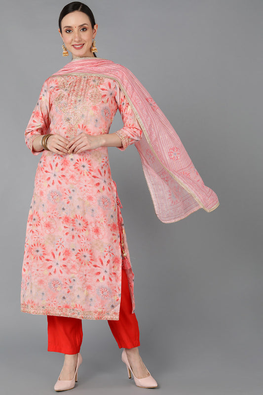 Ahika Women Pink Silk Blend Dyed Kurta Set 