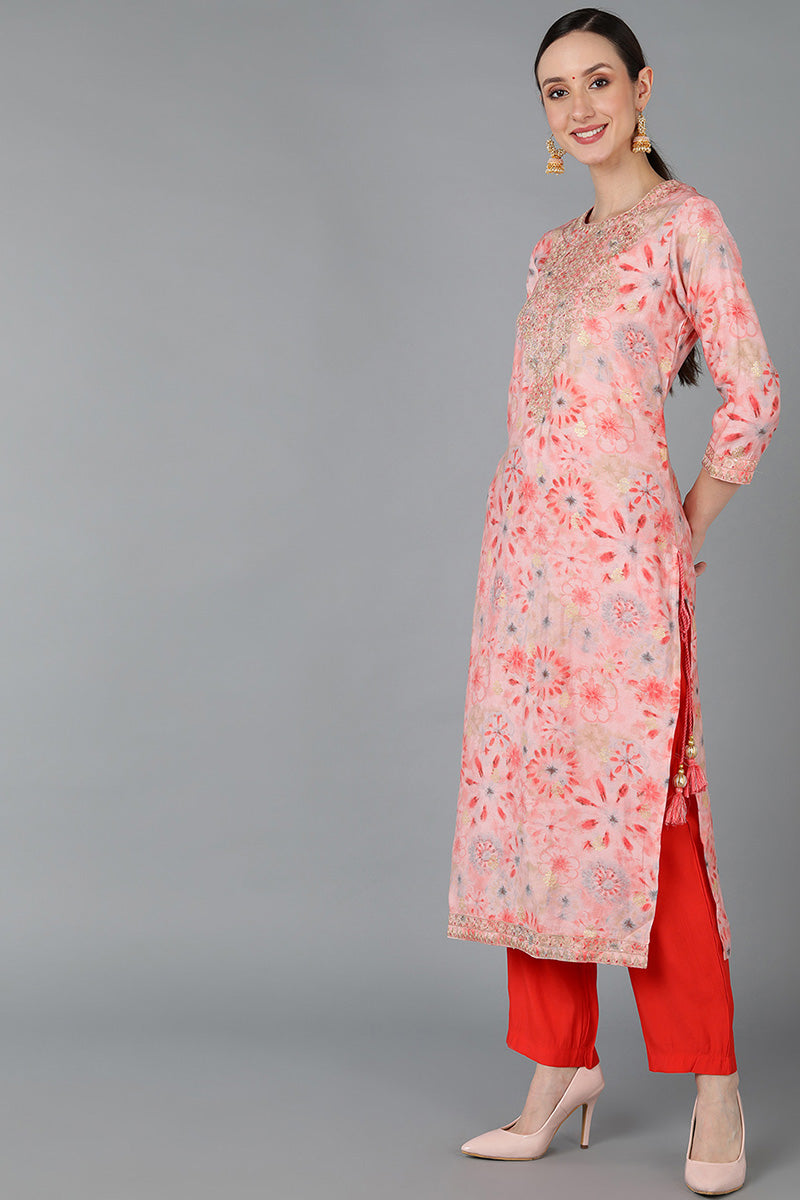 Ahika Women Pink Silk Blend Dyed Kurta Set 