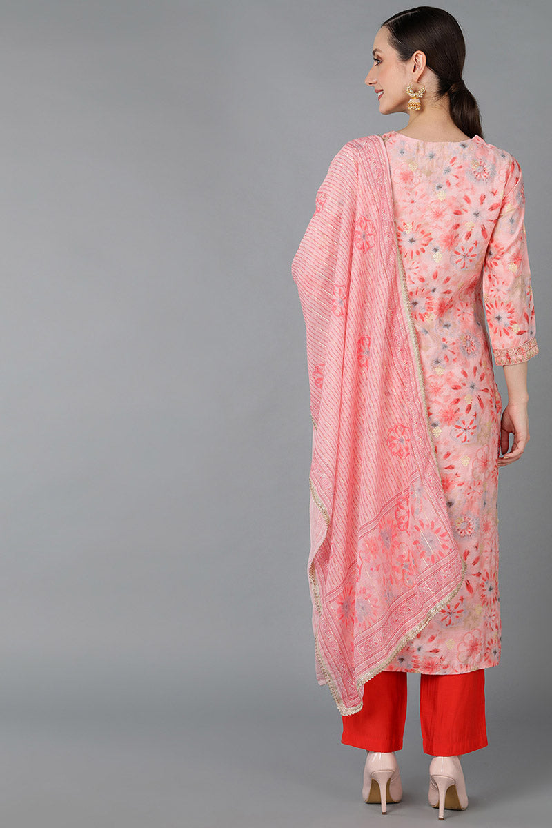 Ahika Women Pink Silk Blend Dyed Kurta Set 