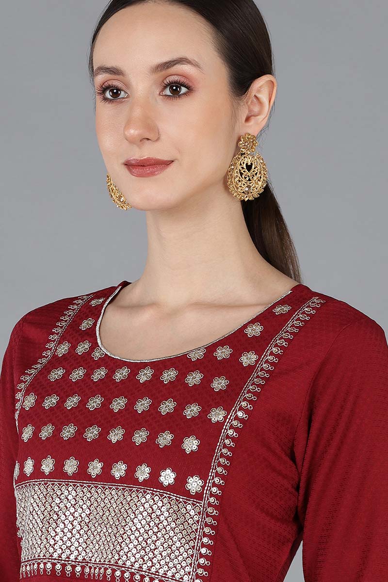 Ahika Women Red Poly Silk Yoke Design 