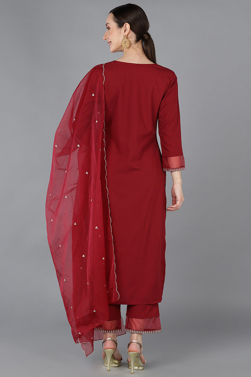 Ahika Women Red Poly Silk Yoke Design 