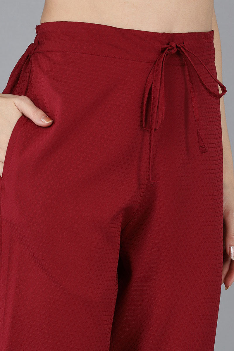 Ahika Women Red Poly Silk Yoke Design 