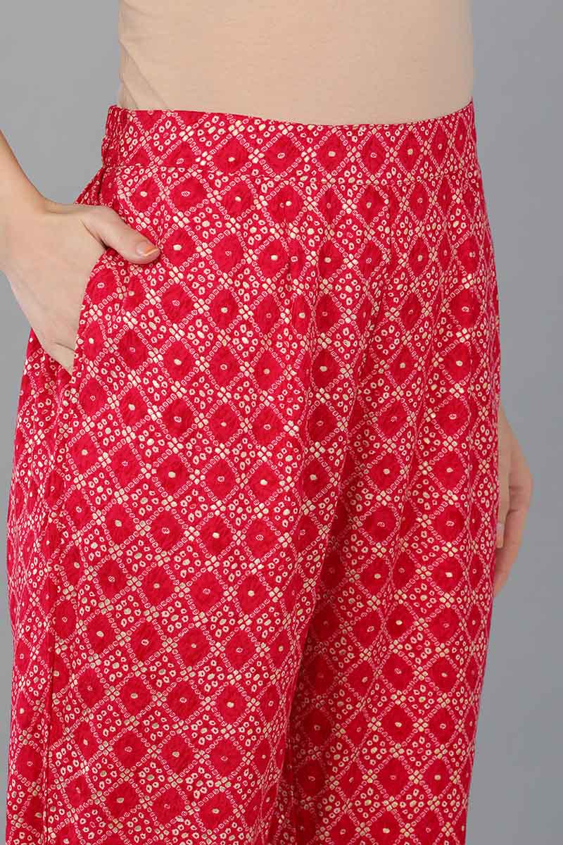 Red Viscose Rayon Ethnic Motifs Straight Kurta Trousers With Dupatta 