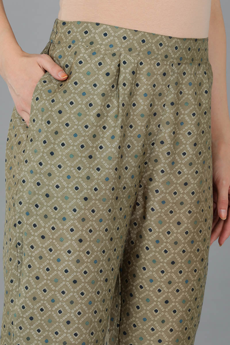 Green Silk Blend Abstract Anarkali Kurta Trousers With Dupatta PKSKD1688