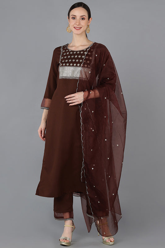 Brown Poly Silk Yoke Design PKSKD1691