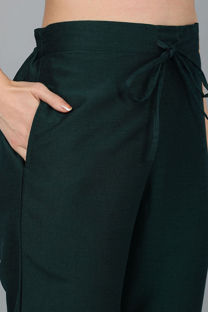 Green Silk Blend Solid A-Line Kurta Trousers With Dupatta 