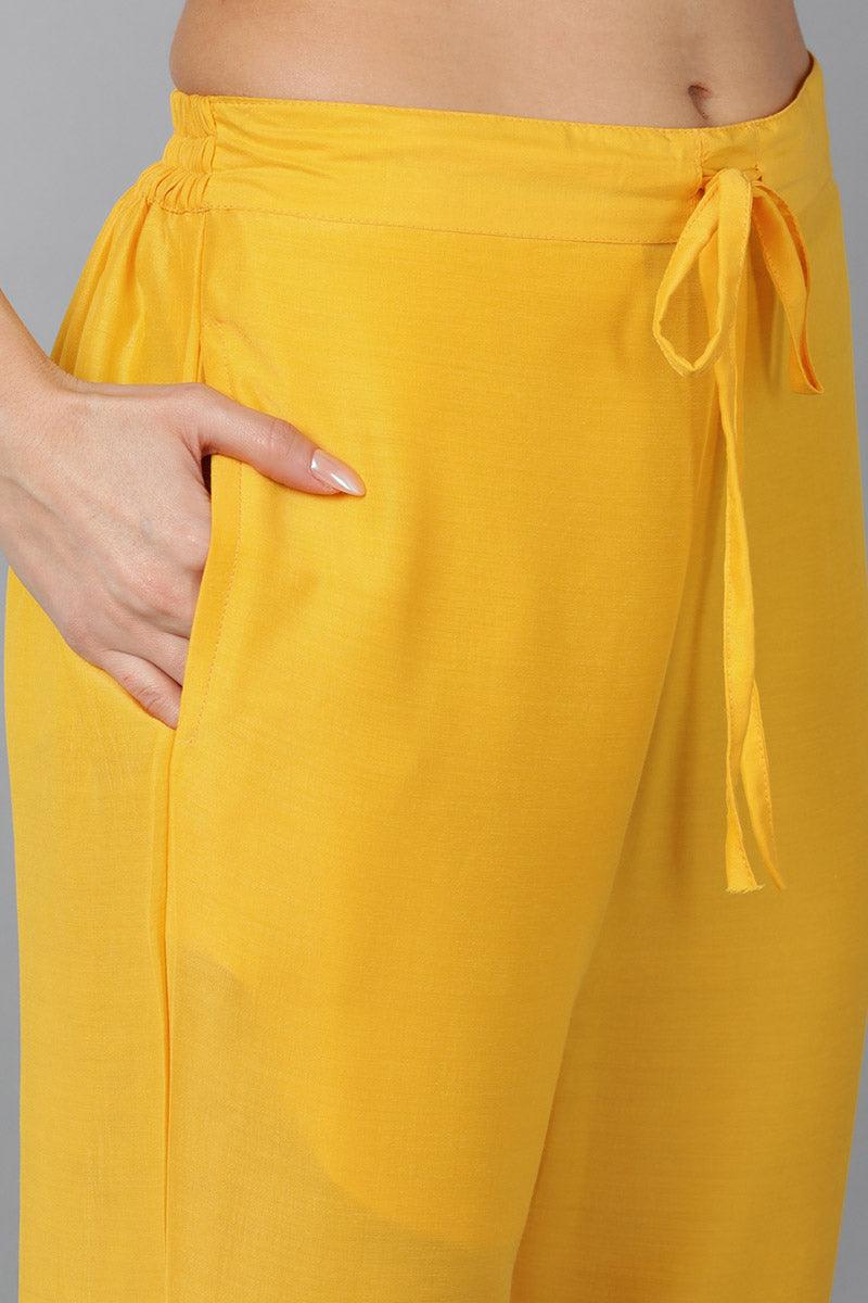 Yellow Silk Blend Ethnic Motifs Straight Kurta Trousers With Dupatta 