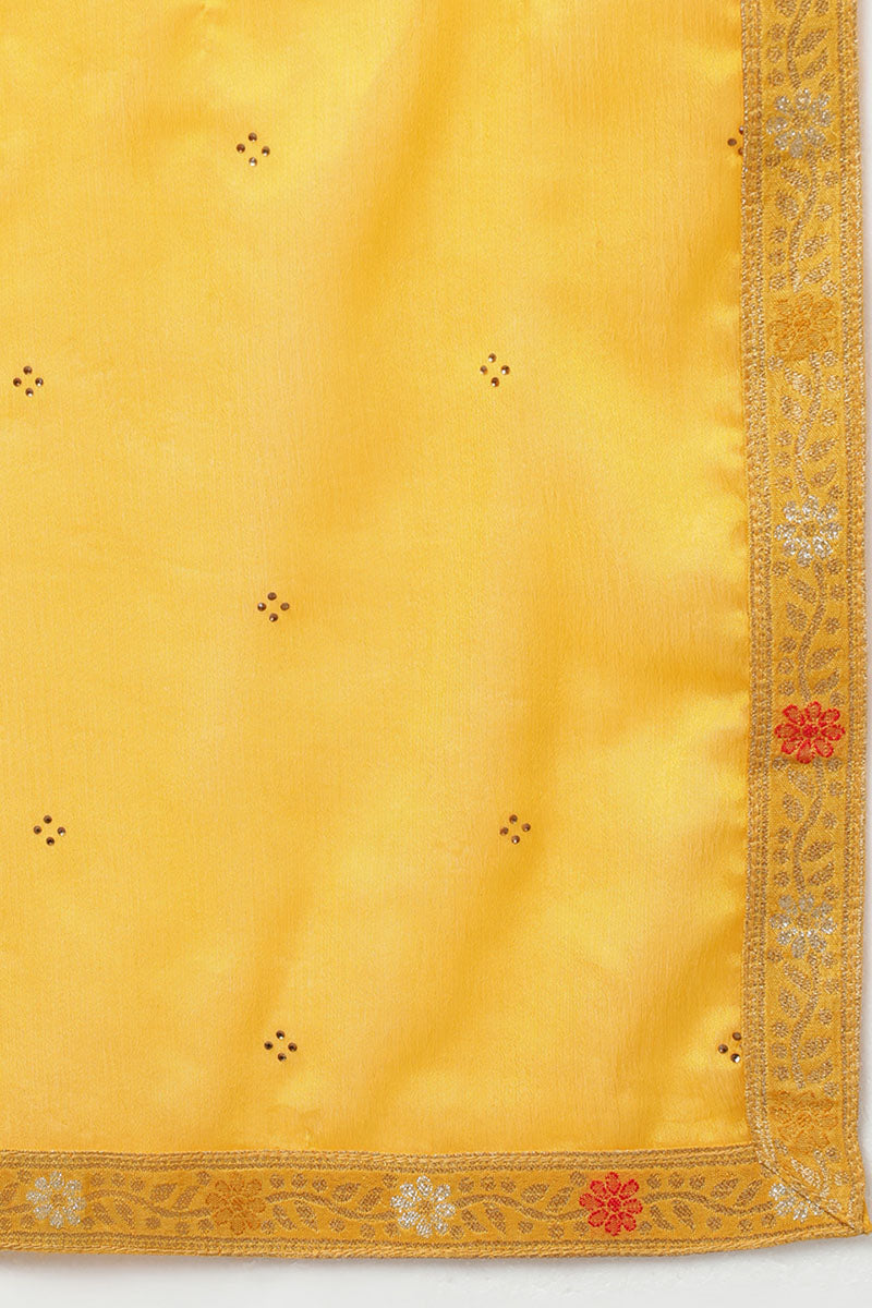 Yellow Silk Blend Ethnic Motifs Straight Kurta Trousers With Dupatta 