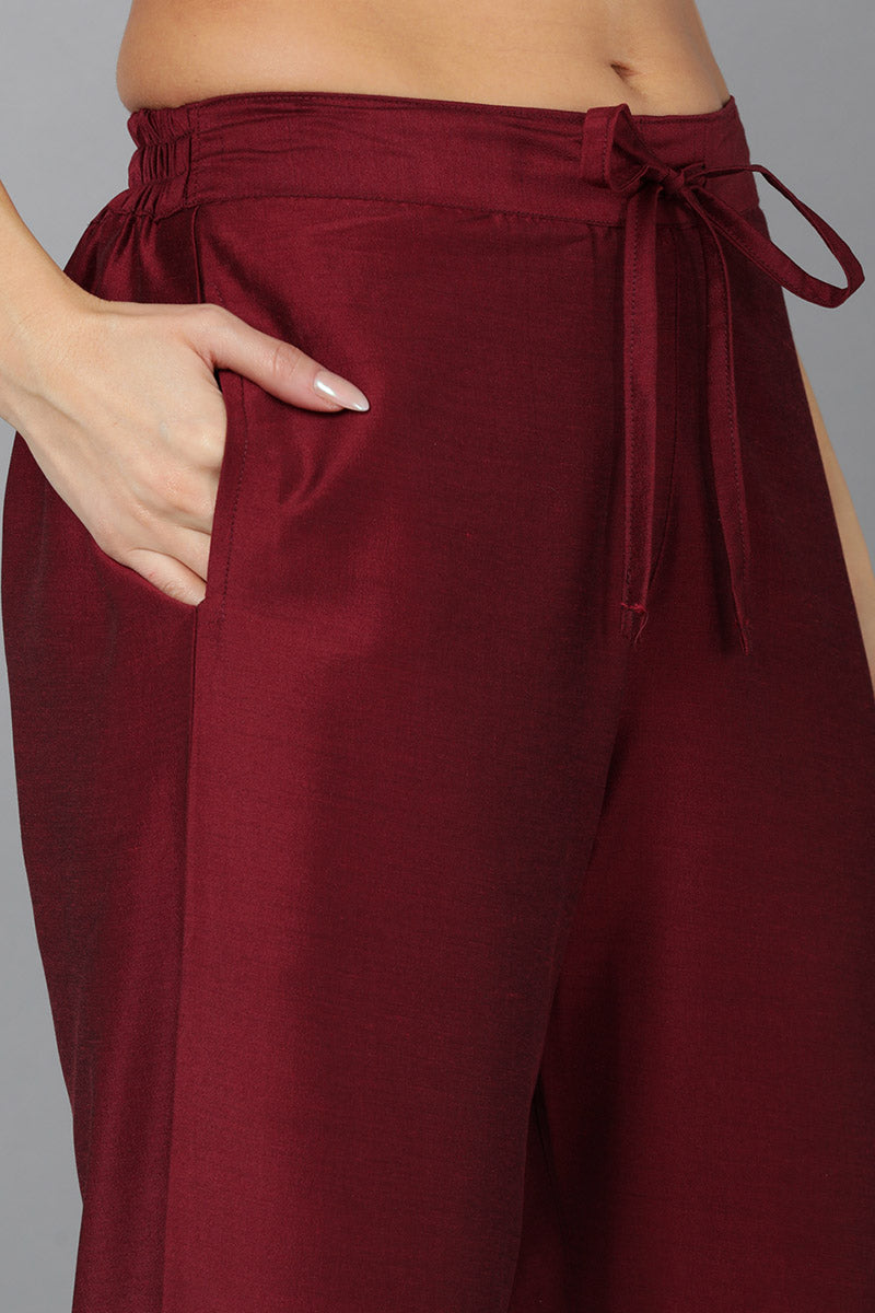 Maroon Silk Blend Woven Design Anarkali Kurta Trousers With Dupatta 