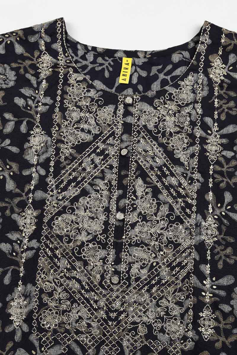 Black Silk Blend Floral Straight Kurta Trousers With Dupatta 