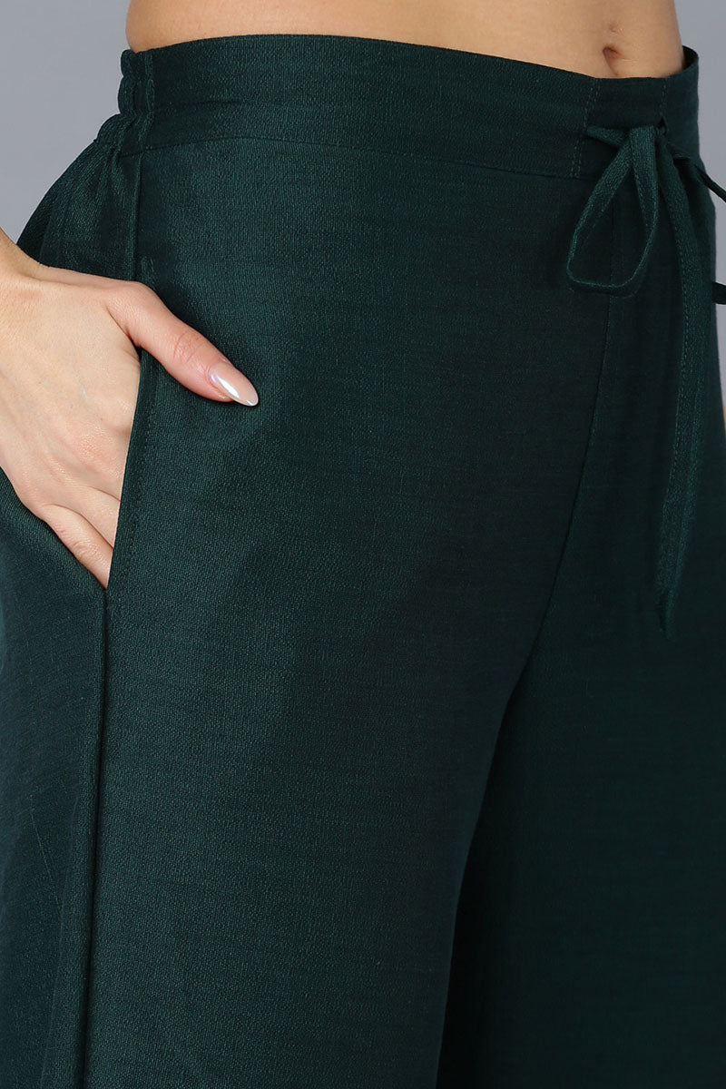 Green Silk Blend Solid Straight Kurta Trousers With Dupatta 