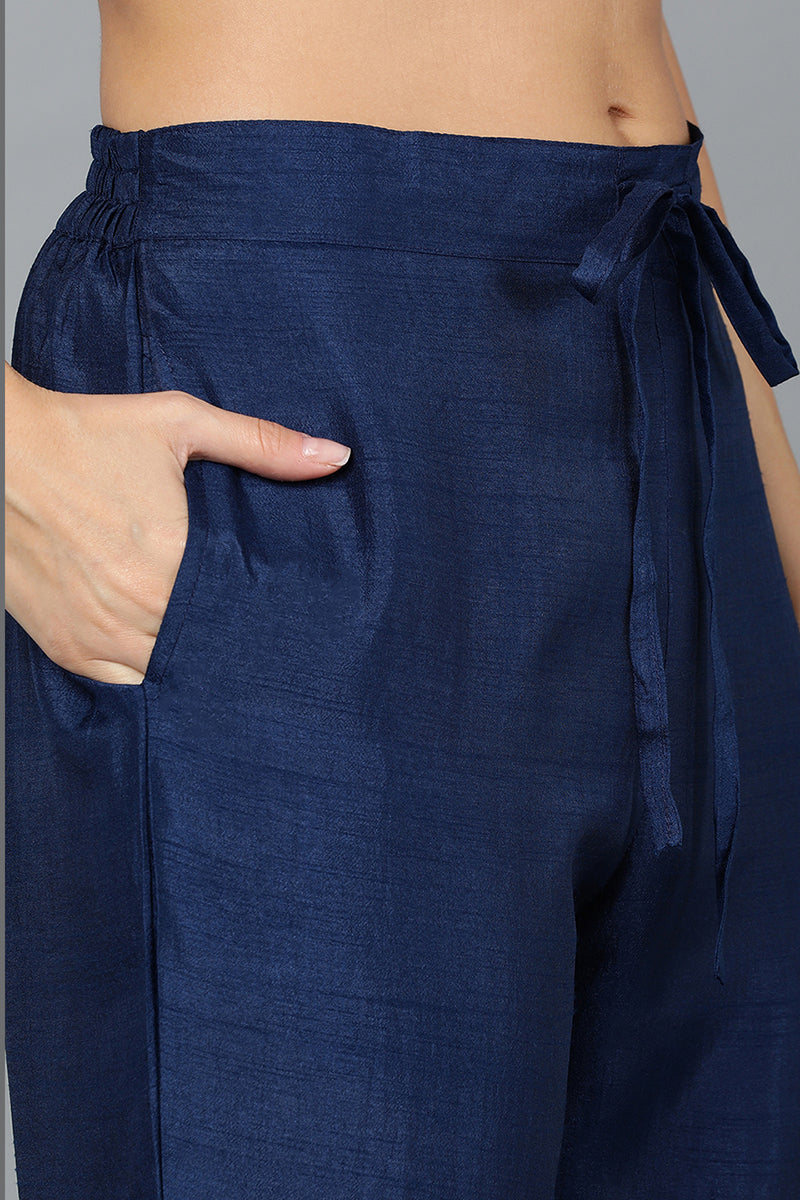 Blue Silk Blend Straight Yoke Design Kurta Pant With Dupatta PKSKD1809