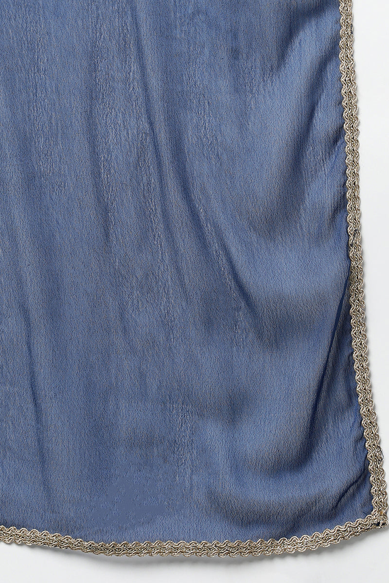Blue Silk Blend Straight Yoke Design Kurta Pant With Dupatta PKSKD1809