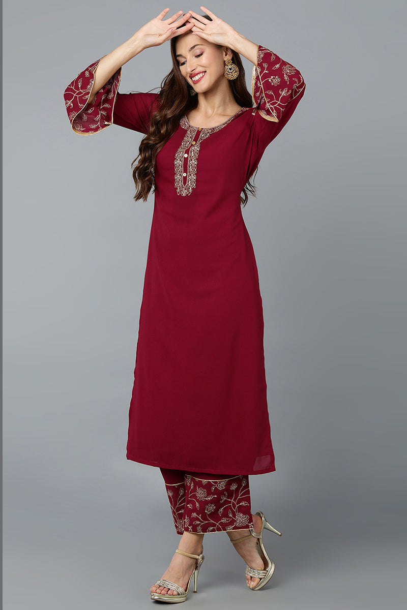 Pink Poly Georgette Straight Kurta Palazzo With Dupatta PKSKD1876