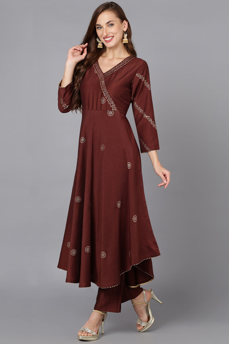 Maroon Silk Blend Anarkali Woven Design Kurta Pant With Dupatta PKSKD1917