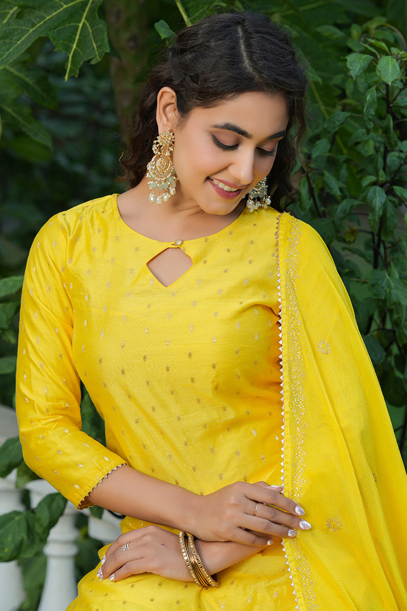 Yellow Poly Chanderi Straight Sharara Suit Set PKSKD1304