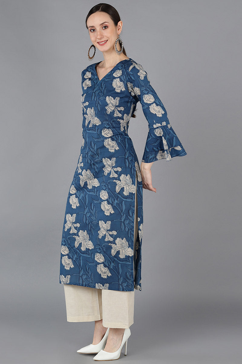 Women Rayon Blend Printed Simple Function Wear Navy Blue Color Kurti VCK1286