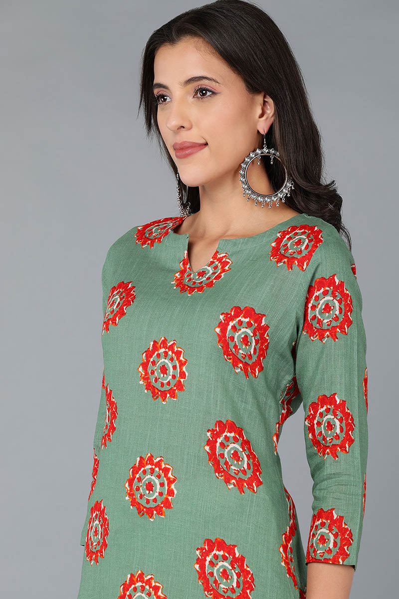 Rama Green Cotton Fabric Color Fancy Daily Wear Kurti VCK1295