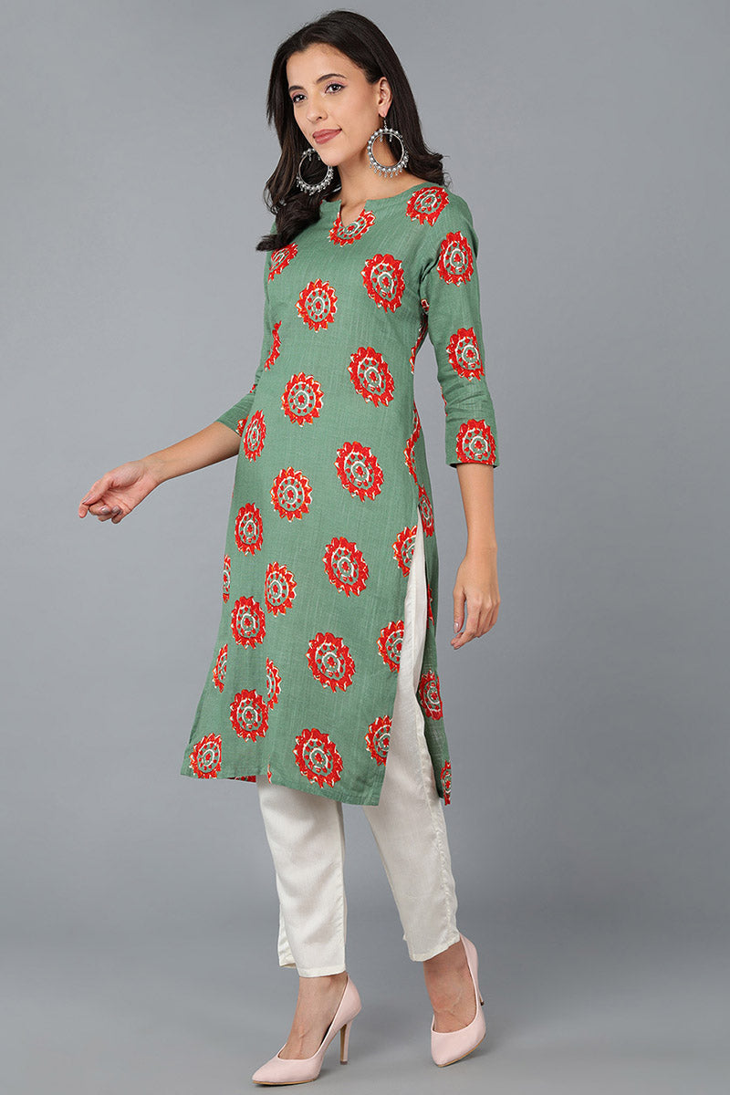 Rama Green Cotton Fabric Color Fancy Daily Wear Kurti VCK1295