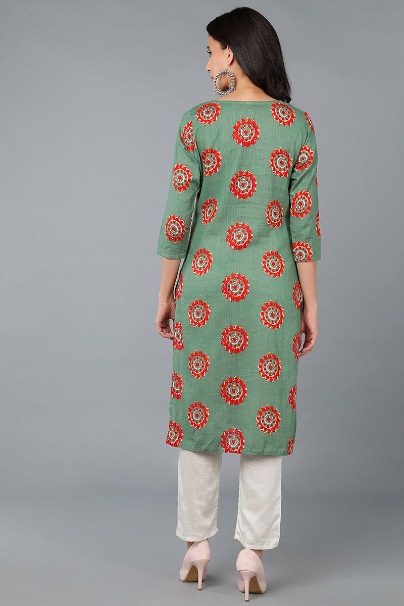 Rama Green Cotton Fabric Color Fancy Daily Wear Kurti VCK1295