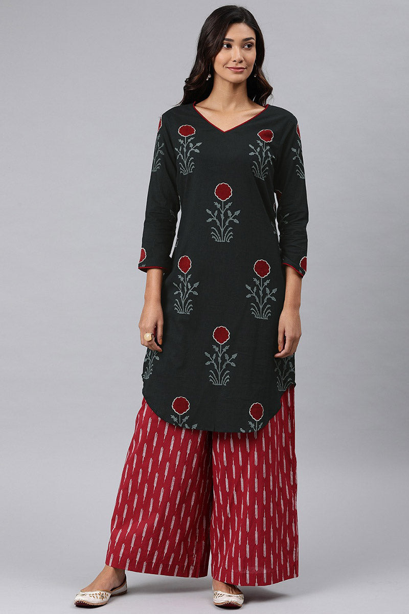 AHIKA Women Black Floral Printed Floral Kurta