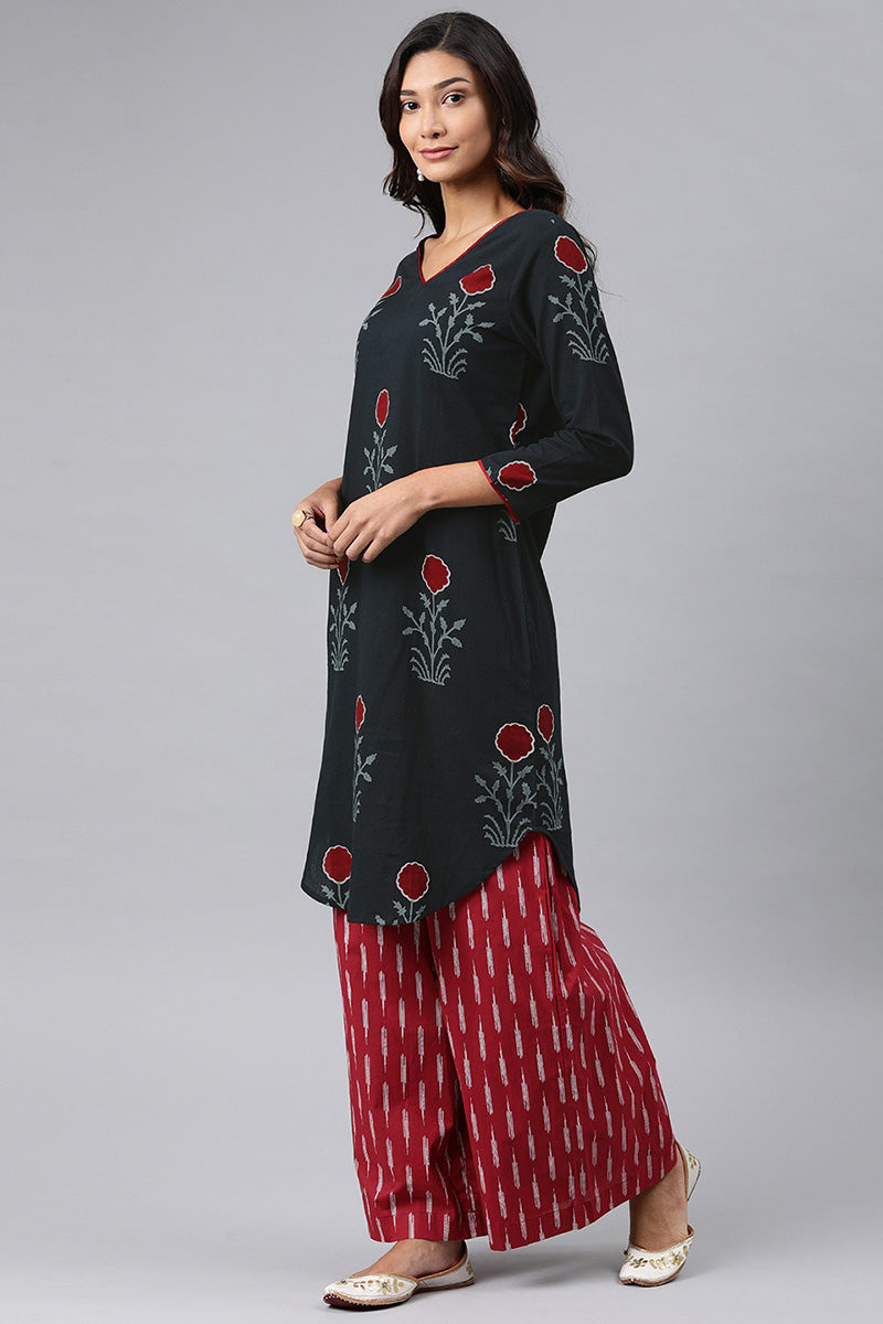 AHIKA Women Black Floral Printed Floral Kurta