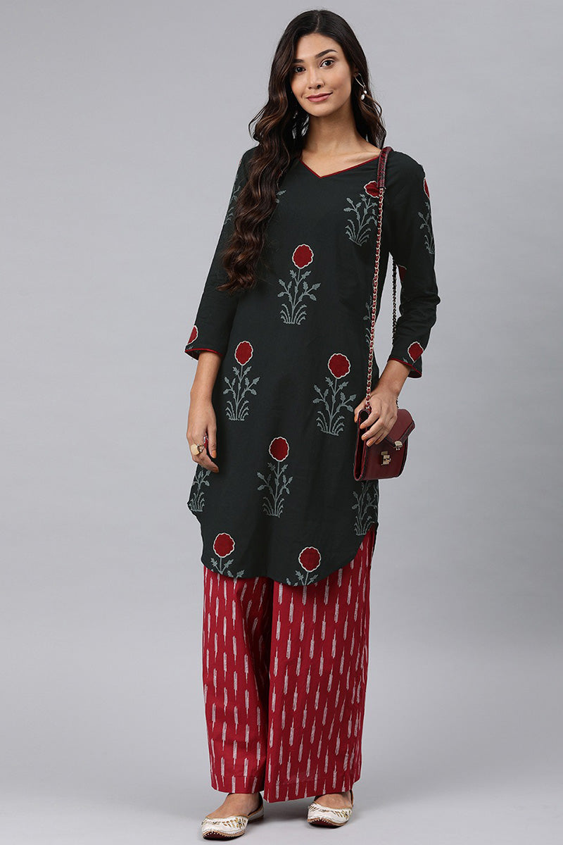 AHIKA Women Black Floral Printed Floral Kurta