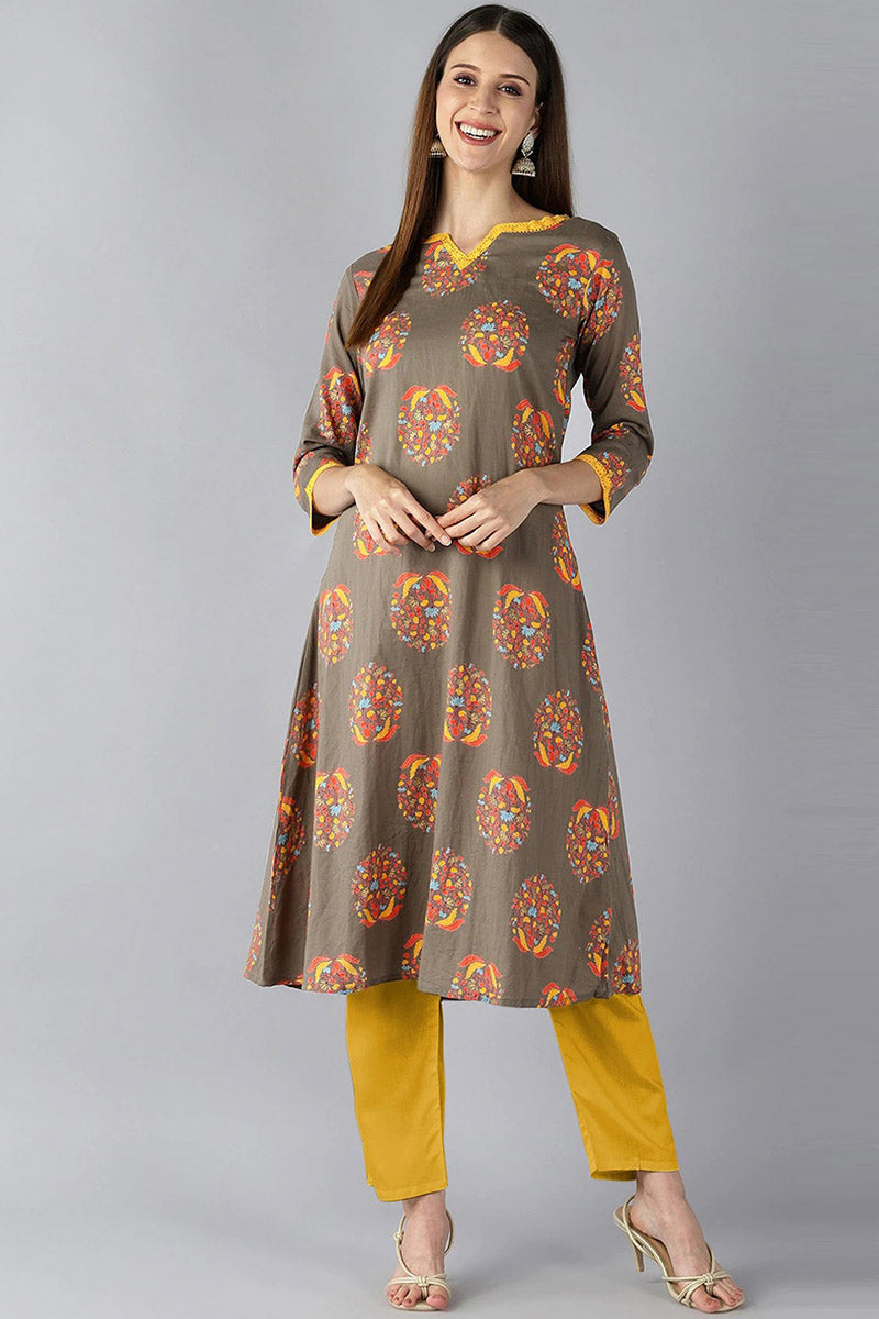 AHIKA Women Brown Floral Printed Kurta