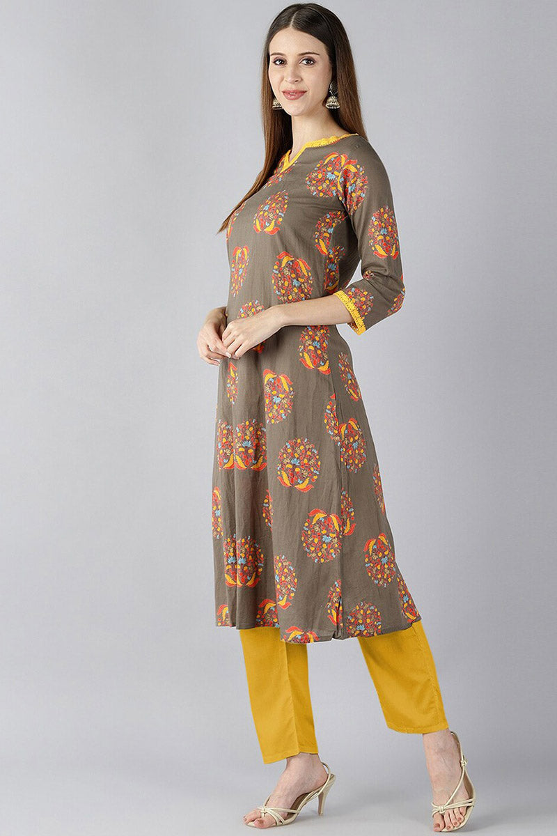 AHIKA Women Brown Floral Printed Kurta