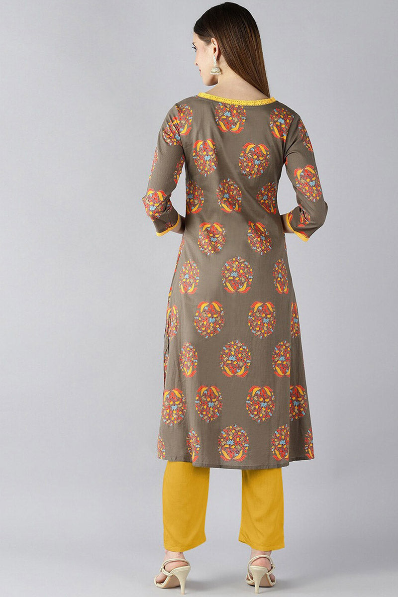 AHIKA Women Brown Floral Printed Kurta